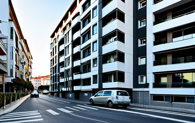 Condominium Exterior - Focus on Location & Security**
"Exterior view of a modern condominium complex in Lisbon, Portugal, located in a safe and accessible neighborhood with good public transportation, fully clothed pedestrians walking by, appropriate content, safe for work, excellent street lighting, security cameras visible, professional architecture photography, perfect anatomy, correct proportions, natural pose, family-friendly, modest"
**