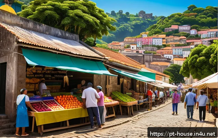 지방 소도시 투자 전망 - A vibrant small Brazilian town market scene at midday, showcasing local entrepreneurs setting up sta...