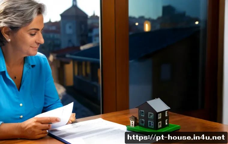 국토교통부 부동산 정책 - Photorealistic Portuguese real estate policy concept, a middle-aged couple in a bright Lisbon apartm...